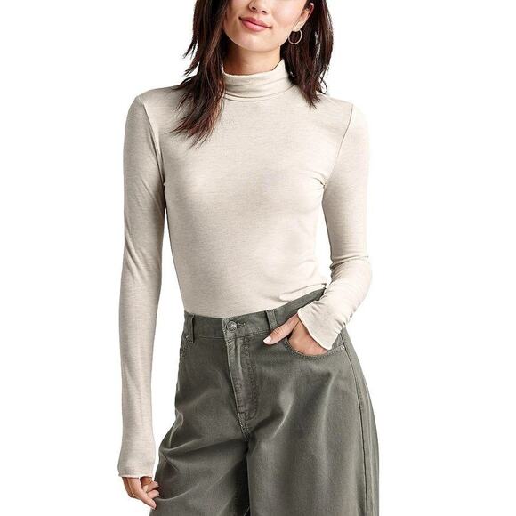 Splendid Women Ivory Heather Bamboo Jersey Casual Layer Turtleneck Tee Size M - Picture 1 of 6